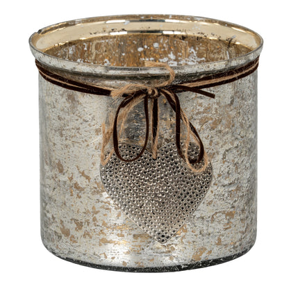 Mercury Hammered Heart Large Candle Holder