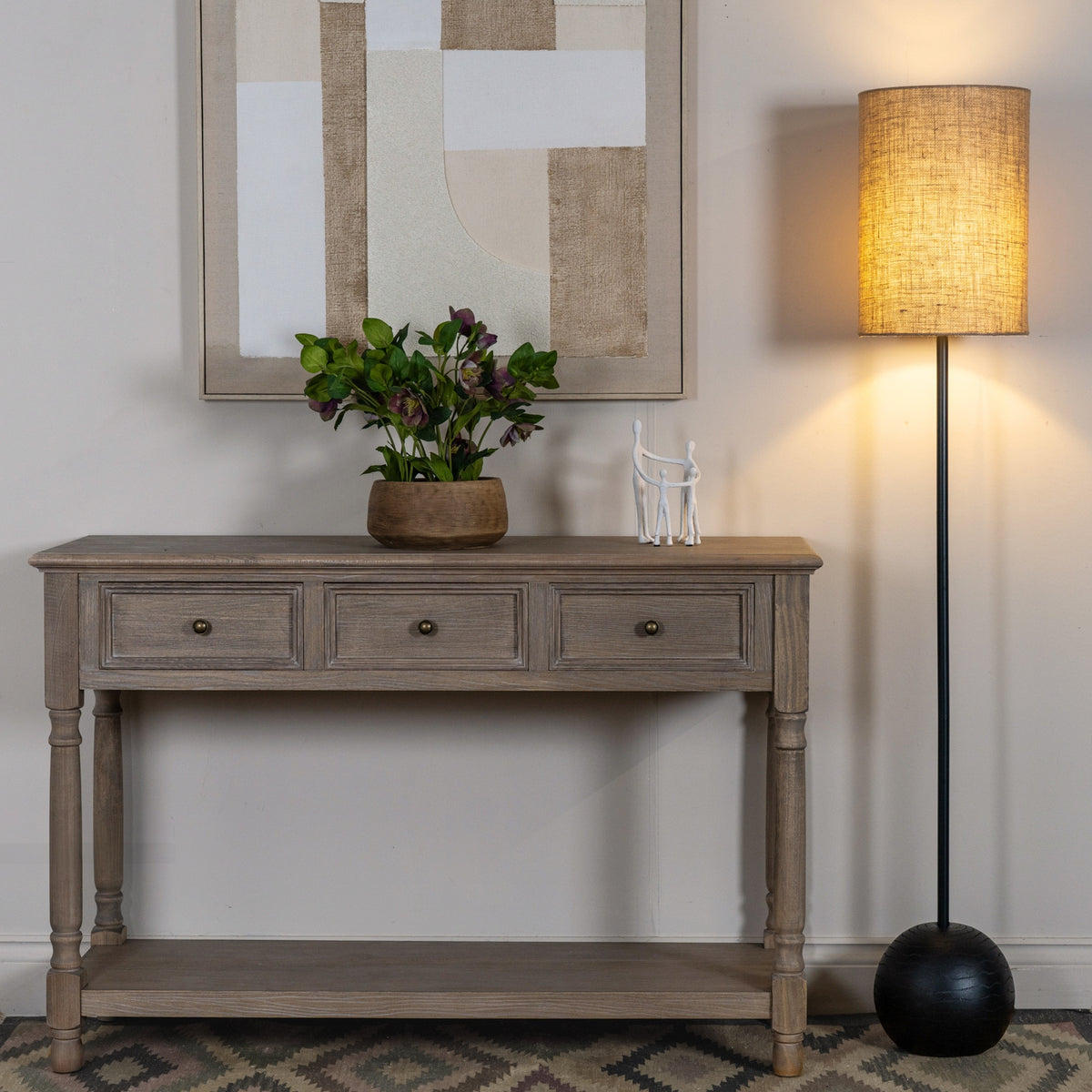 Black Cannon Floor Lamp With Hessian Shade