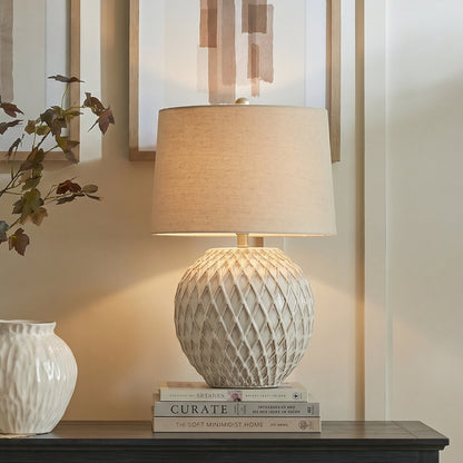 Lattice Ceramic Table Lamp With Linen ShadeSmall.