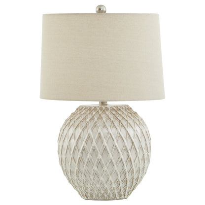 Lattice Ceramic Table Lamp With Linen ShadeSmall.