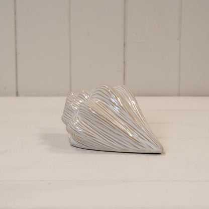 Glazed Ceramic Shell Ornament with Textured Detail