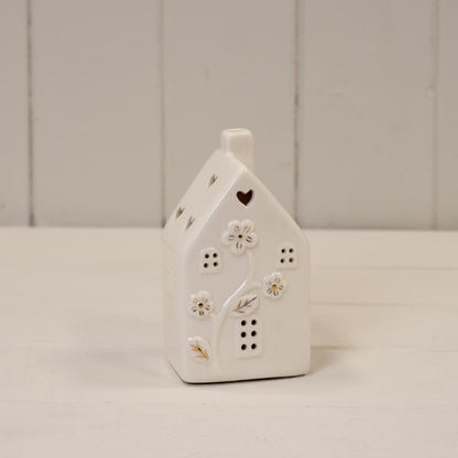 Glazed Ceramic House with LED Ornament with Textured Detail