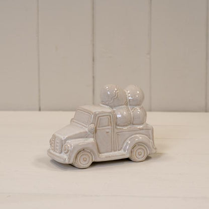 Glazed Ceramic Car Carrying Eggs Ornament with Textured Detail