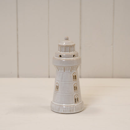 Glazed Ceramic Lighthouse Ornament with Textured Detail