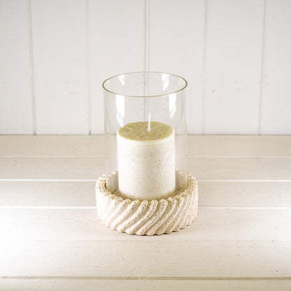 Tall Sandy Textured Hurrican Glass Candle Holder.