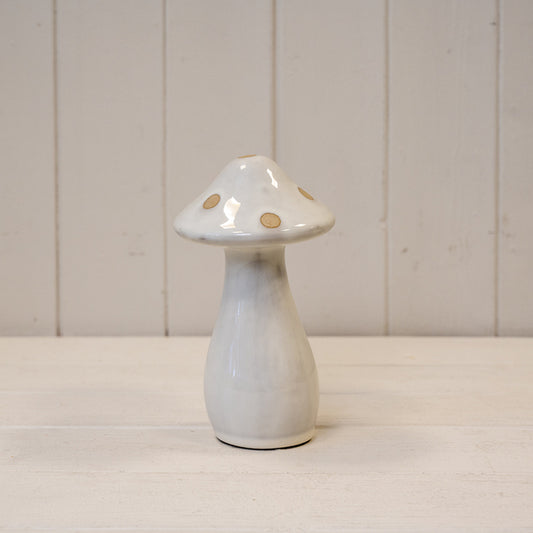 Small Cream Ceramic Mushroom with Sand Dots