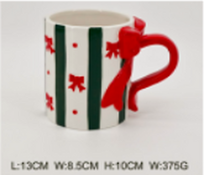 Red Bow and Green Striped Mug