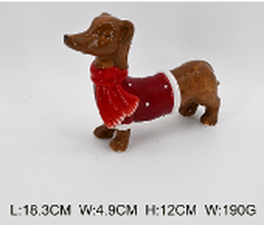 Ceramic Sausage Dog with Christmas Sweater and Scarf Large