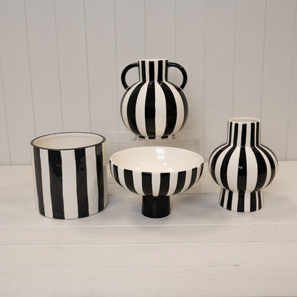Black and White Striped Statement Vase.