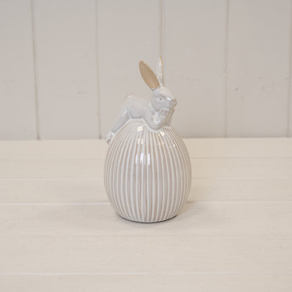 Ceramic White Rabbit on Egg Easter Decoration