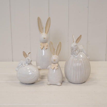 Ceramic White Rabbit on Egg Easter Decoration