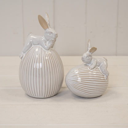 Ceramic White Rabbit on Egg Easter Decoration