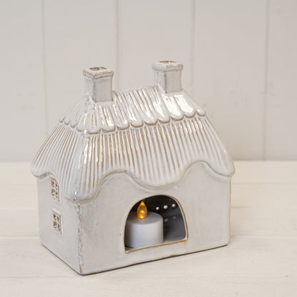 Natural Ceramic Thatch Roof House for Tealight