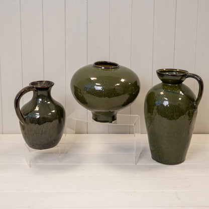 Green Ceramic Short Vase with Handle