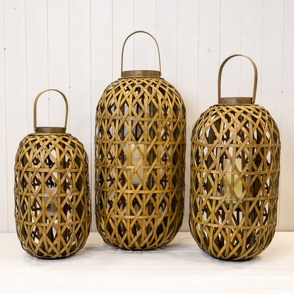 Small Oval Bamboo Lantern with Glass Insert
