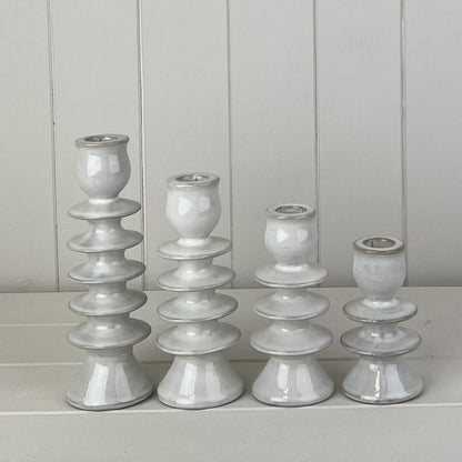 Glazed Ceramic Candle Holder with Textured Detail