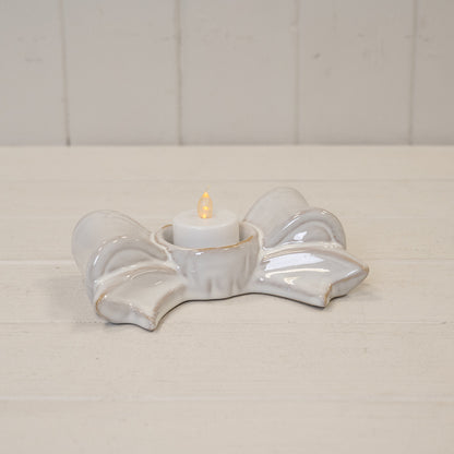 Natural Ceramic Bow Candle Holder