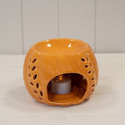 Orange Ceramic Wax Burner with Leaf Detail