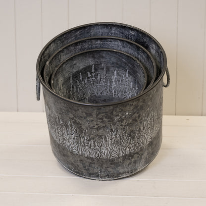 Set of Three Meadow Round Zinc Planters