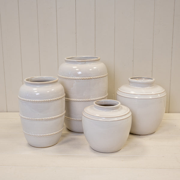 Natural Rustic Ceramic Vase with Double Line Detail Large