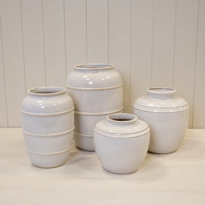 Natural Rustic Ceramic Vase with Double Line Detail Large