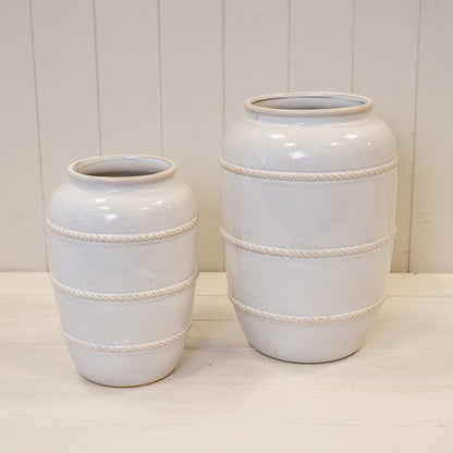 Natural Rustic Ceramic Vase with Rope Detail Small