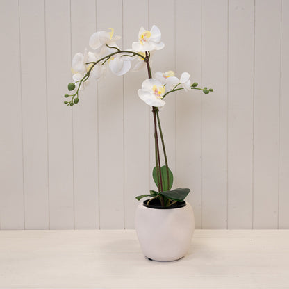 White Textured Stone Plant Pot