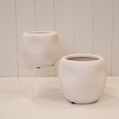 White Textured Stone Plant Pot