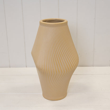 Modern Tan Sculptural Ribbed Vase.