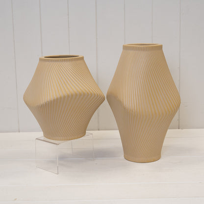 Modern Tan Sculptural Ribbed Vase.