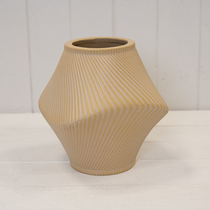 Short Tan Sculptural Ribbed Vase