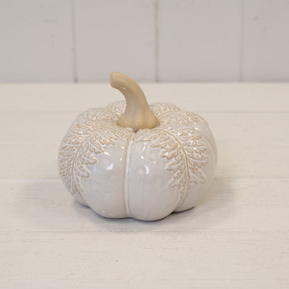 Large Natural Glazed Pumpkin with Oversized Leaves