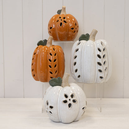 Orange LED Pumpkin with Open Leaf detail