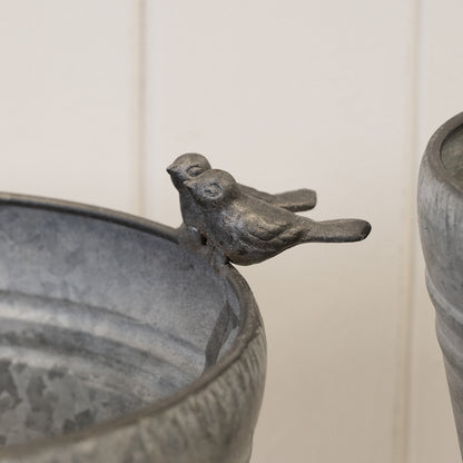 Set of Three Dark Round Planters with Bird