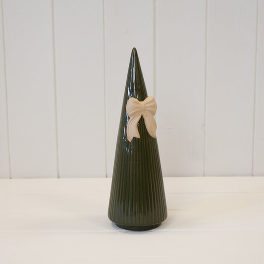 Medium Forest Green Striped Tree with Bow Detail