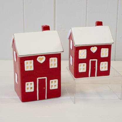 Tall Red Ceramic LED Ceramic Heart House