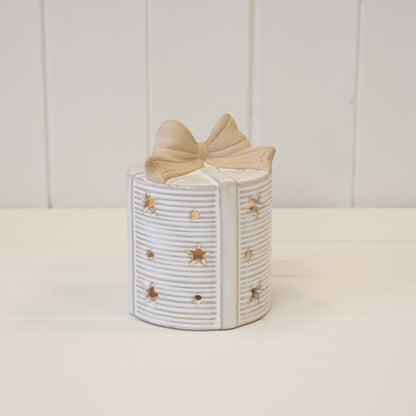 Large Ceramic LED Present with Bow Topper