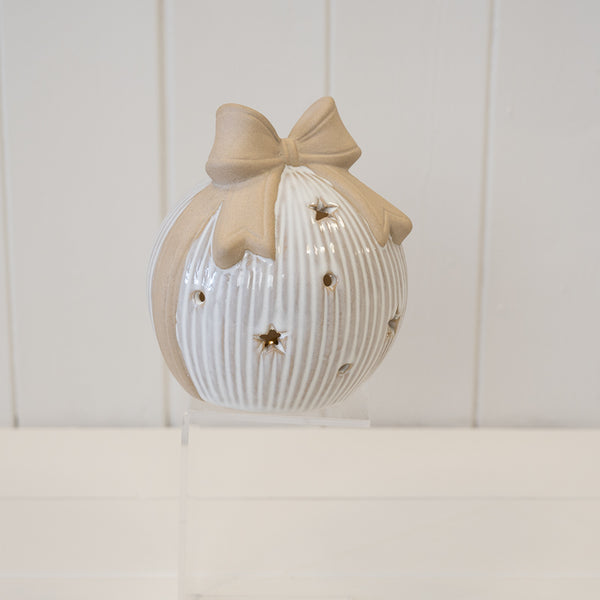 Large LED Ceramic Bauble with Bow Topper