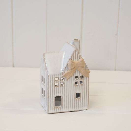 Ceramic Natural Tealight House with Bow Detail Small