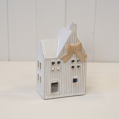 Ceramic Natural Tealight House with Bow Detail Large