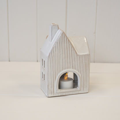 Ceramic Natural Tealight House with Bow Detail Large