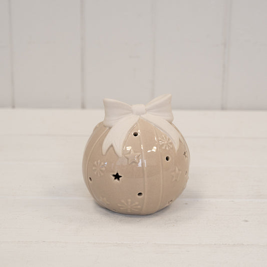 Beige LED Bauble with Bow