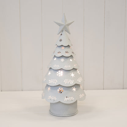 Off White Metal Cutout Detailed LED Christmas Tree