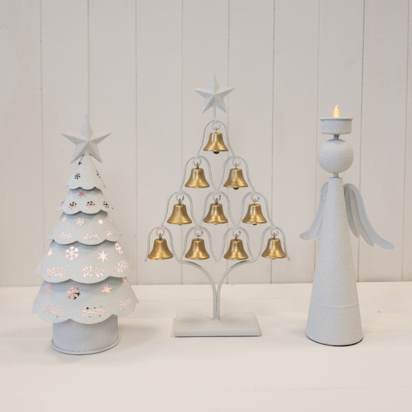 Off White Metal Cutout Detailed LED Christmas Tree