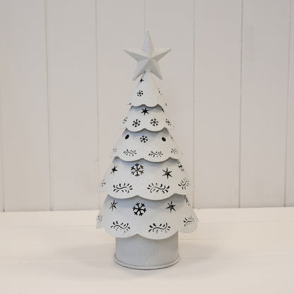 Off White Metal Cutout Detailed LED Christmas Tree