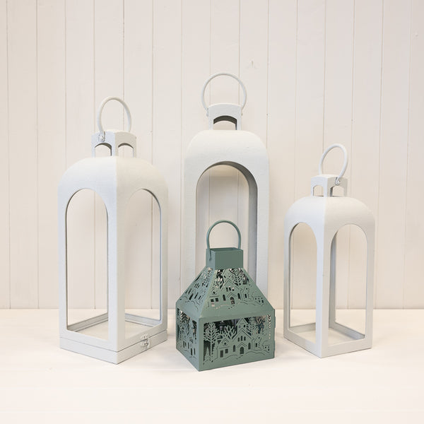 Off White Metal Open Faced Lantern Medium