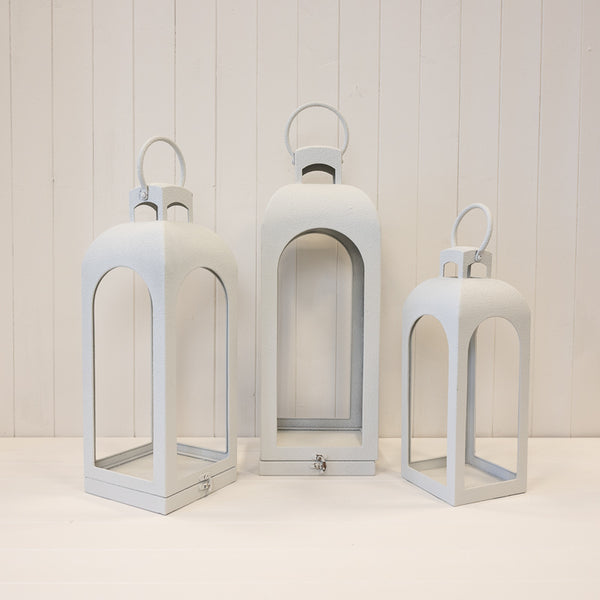 Off White Metal Open Faced Lantern Medium