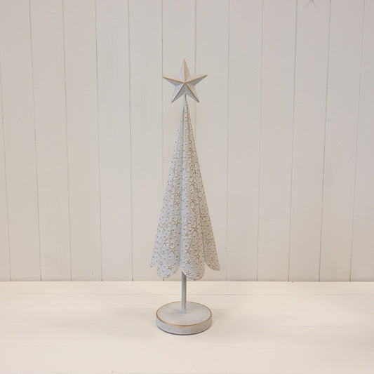 Off White Metal Christmas Tree with Brushed Gold Stars Medium