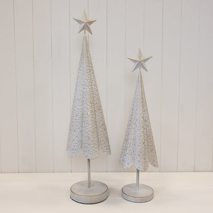 Off White Christmas Tree with Brushed Gold Stars Large