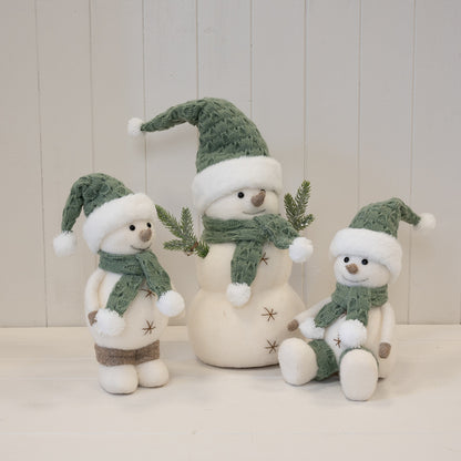 Felt Sage and White Sitting Snowman